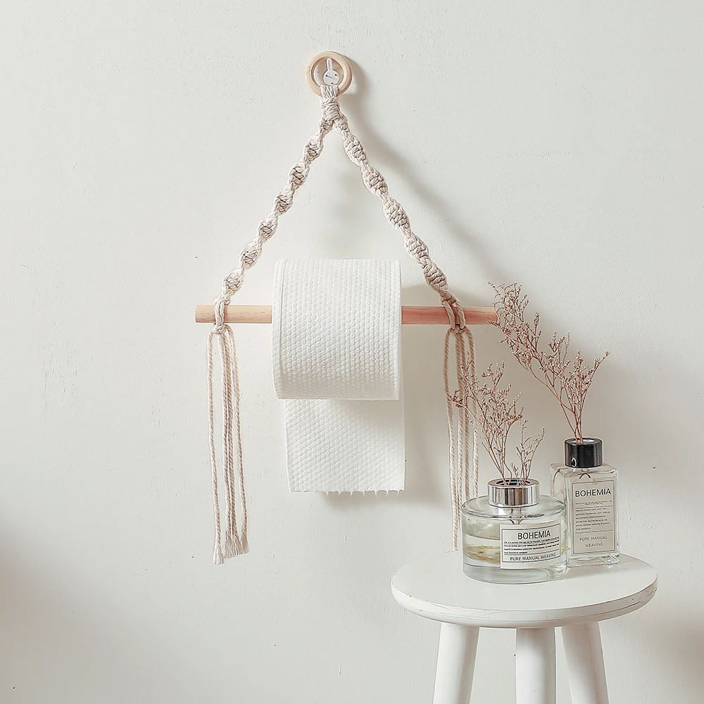

Tapestry Toilet Paper Holder Strip Macrame Vintage Towel Hanger Rope Boho Toilet Paper Holder Home Hotel Bathroom Lav Decoration