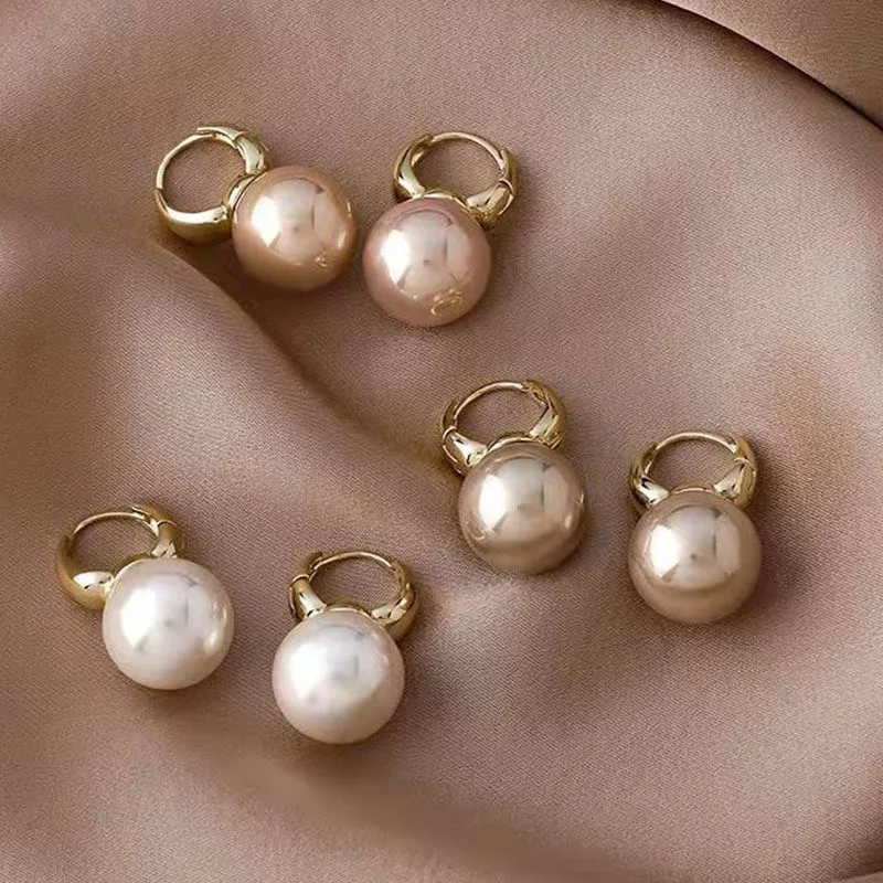 

New French Pearl Earrings for Girls In Autumn and Winter New Fashion Style Simple High-end Bride Gold Pink Earrings Jewelry