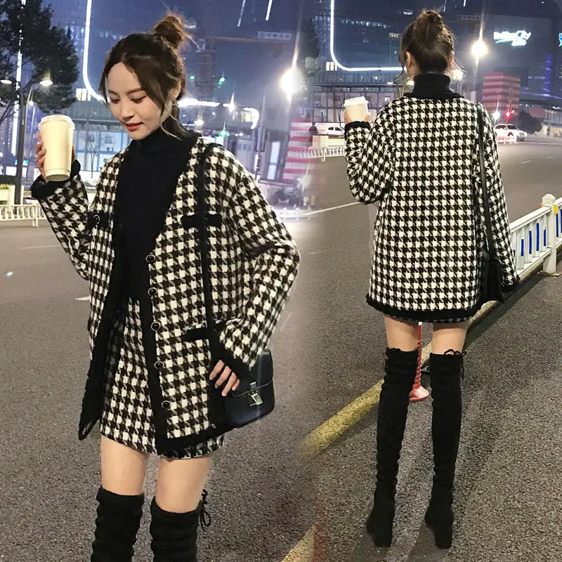 

Autumn Winter Women Sets Woolen Clothing Two Pieces Outerwear And Skirts Fashion Korean Style Female Suits Sweet Girls Jackets