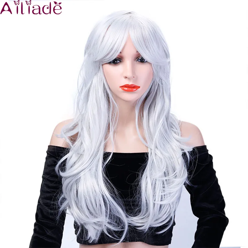 AILIADE Long Wavy Wig Synthetic Hair Wigs For Women Cosplay Party Black Purple Grey Heat Resistant | Шиньоны и парики