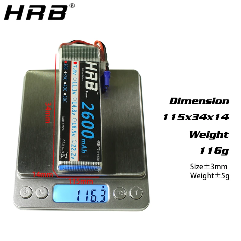HRB 2S 7 4 V 2600mah Lipo батарея EC2 XT60 Deans EC3 RC части для Hubsan H501S Drone Quadcopter FPV самолет гоночный