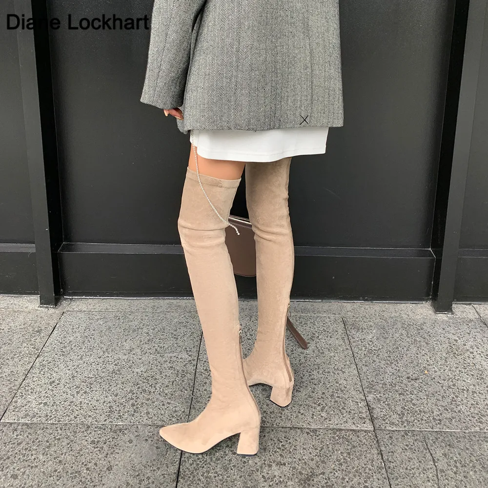 Ботфорты женские на высоком каблуке пикантные эластичные сапоги до бедра