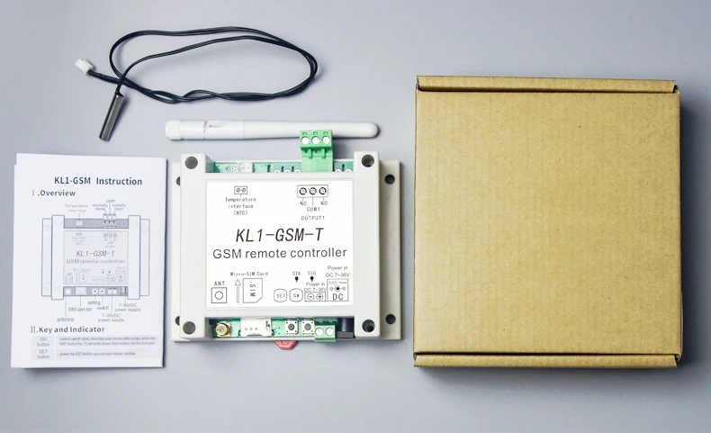 7-36VDC Quad band 850/900/1800/1900 МГц GSM модуль 1 РЕЛЕ GSM удаленный контроль переключатель KL1-GSM-T с 1 метра датчик температуры