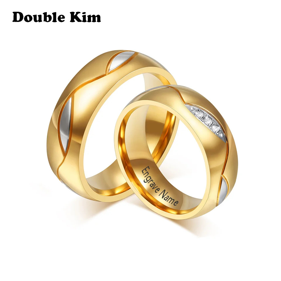 

Classic Gold Lovers Wedding Rings for Women Men Couple Promise Ring Titanium Stainless Steel Engagement Fashion Jewelry Gift