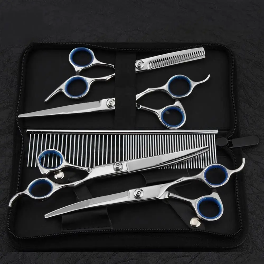 

5PCS Pet Grooming Scissors Set Stainless Steel Pet Trimmer Kit Pet Grooming Scissors Set Hair Care With 7.5-inch Cutting Scissor