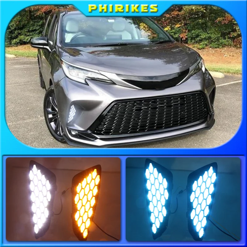 

For Toyota Sienna XSE 2021 2022 12V Dynamic Yellow Turn Signal Indicator Light Bumper LED DRL Lamp LED Daytime Running Light