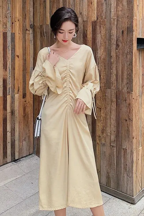 YAMDI элегантное платье в стиле бохо однотонное винтажное средней длины на