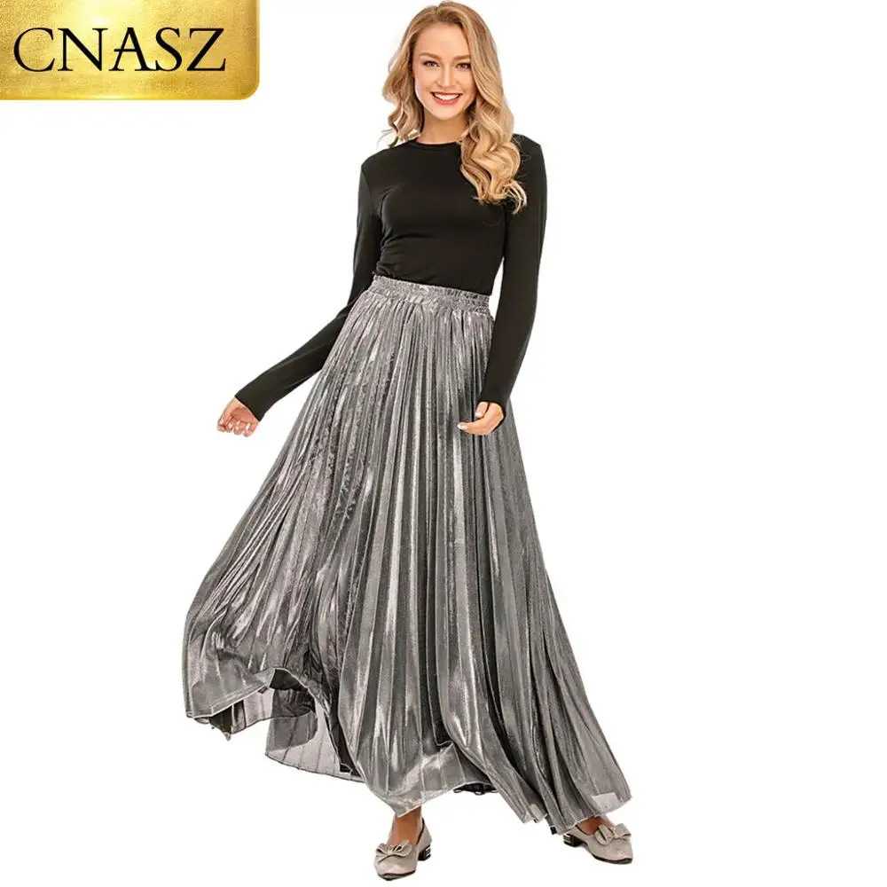 Юбка макси летняя Плиссированная с высокой талией однотонная|Мусульманская