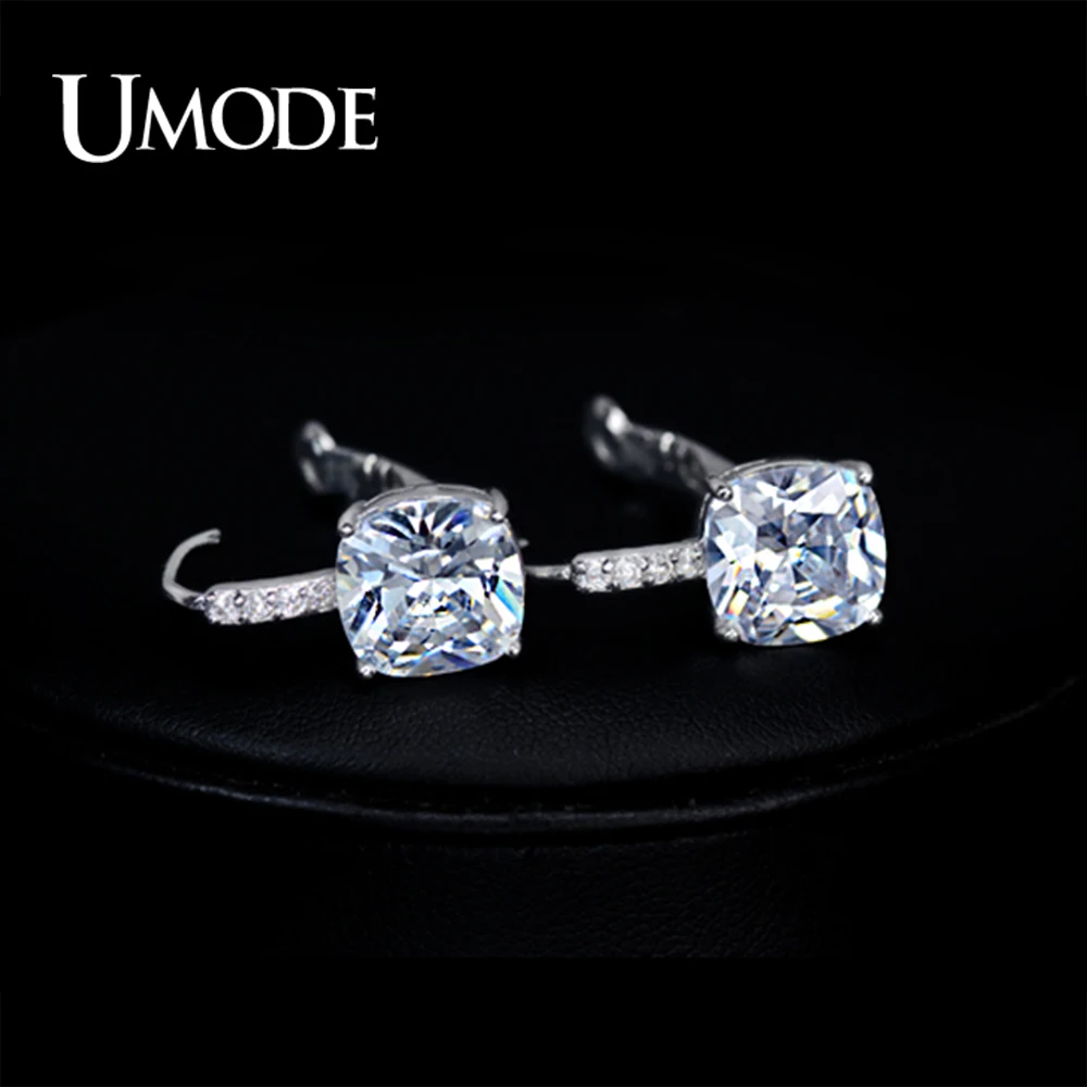 Серьги кольца UMODE женские из белого золота с фианитом 4 карата ювелирные