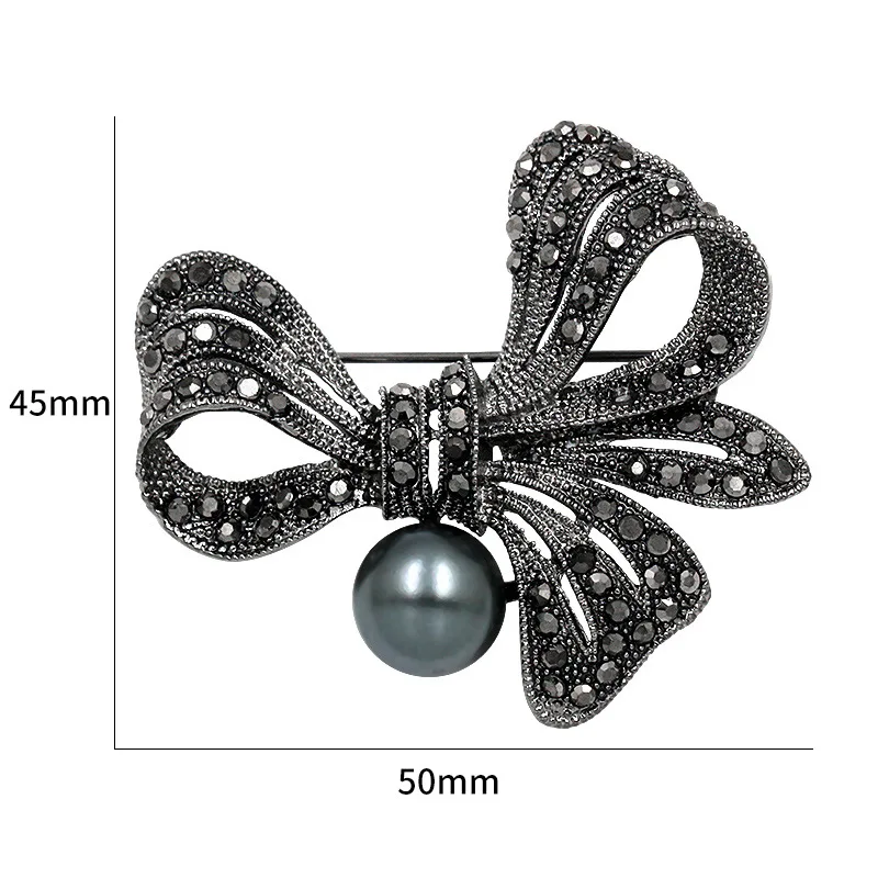 

Vintage Rhinestone Crystal Black Flower Leaves Brooches Pins For Women Luxury Elegant Pearl Brooch Corsage For Coat Accessories
