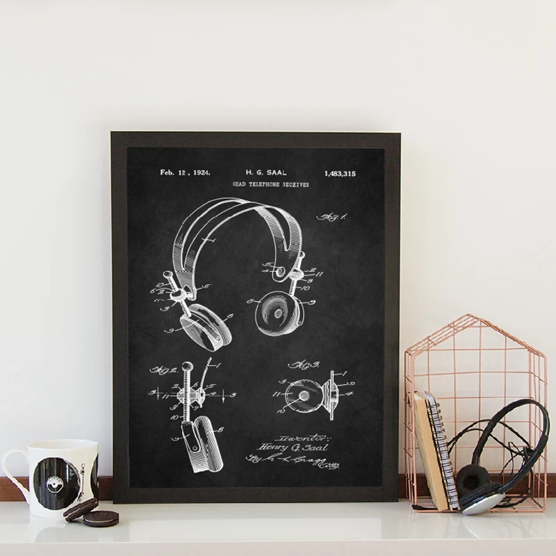 

Music Recording Patent Vintage Posters and Prints Microphone Headphones Blueprint Art Canvas Painting Wall Decor Musician Gift