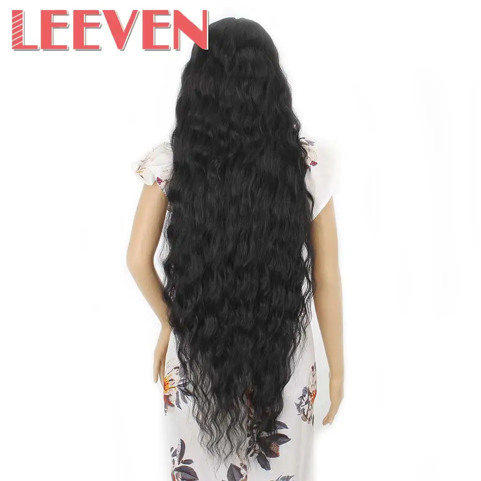 #1B Leeven Synthetic Lace Front Wig Black Water Wave Wigs For Woman Long Hair Wigs Black Brown 613 Blonde Wig Cosplay Hair - Color: #1B