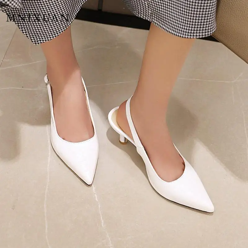 

MNIXUAN Fashion women pumps sandals shoes kitten heels 2022 summer new pointed high heels office party white woman shoes size 48