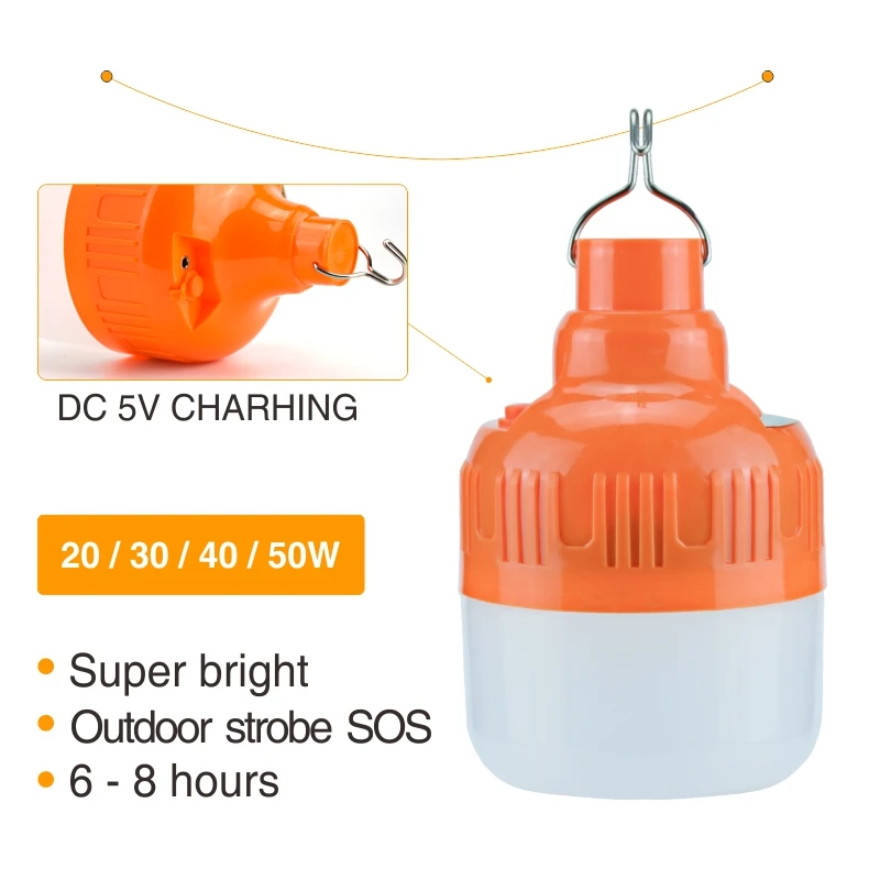 Portable Rechargeable Emergency Light 20W 30W 40W 50W White 3 Working Modes DC5V 6-8 Hours LED Outdoor Rescue Camping Lamp | Лампы и