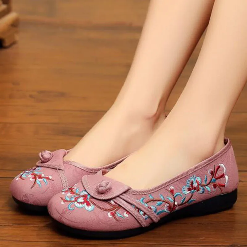 THEAGRANT Womens Casual Flats Spring Autumn Ethnic Embroider Chinese Traditional Flax Loafers Shoes for Women Slip on WFS3097