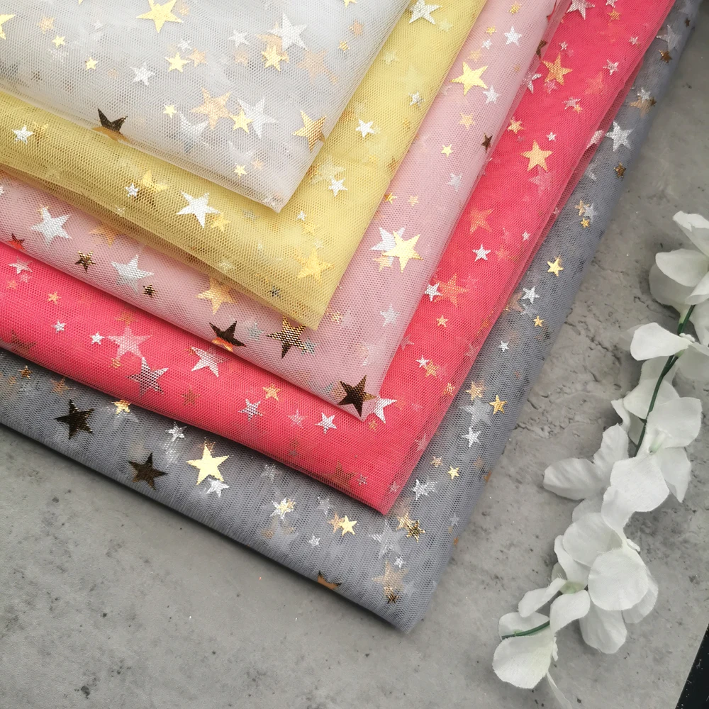 

1 м с аппликацией в виде Золотой Звезды Тюль блестящие конфетти сетки Материал юбка-пачка «сделай сам» юбки акриловыми помпонами лазерный р...