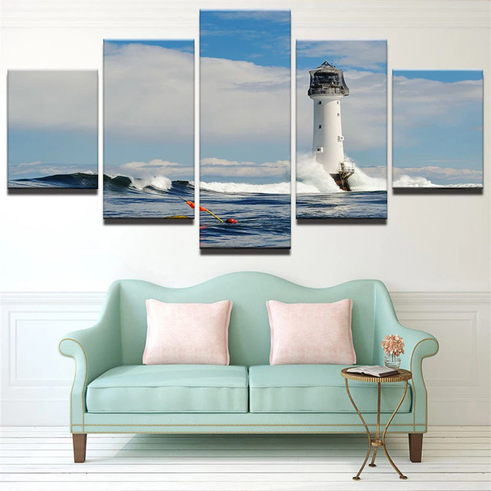 

Wall Art Canvas Painting HD Prints Guard Towers Home Decoration 5 Pieces Sea Modular Living Room Pictures Scenery Artwork Poster