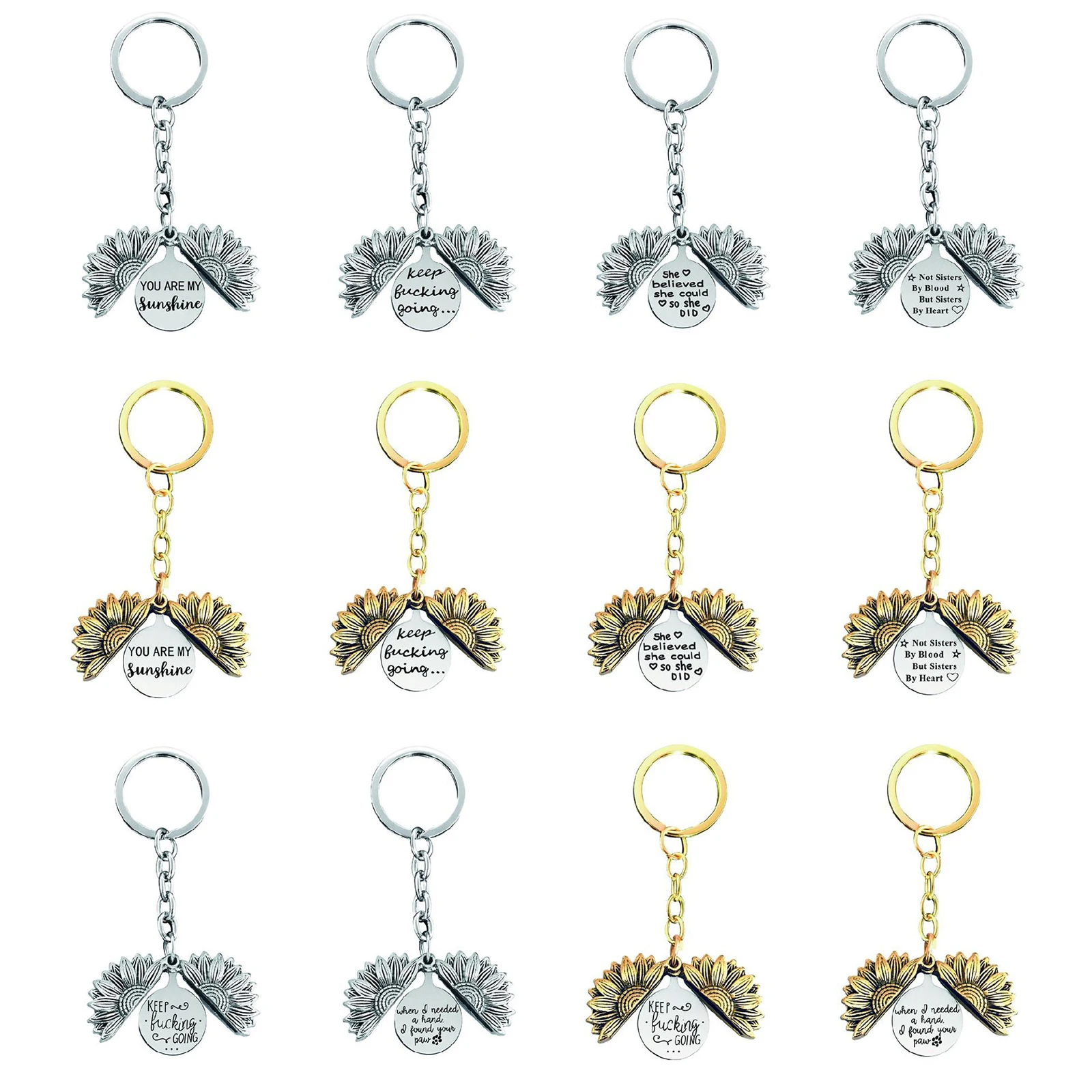 

Stainless Steel Positive Energy Sunflower Keychain & Keyring 20mm for Women Men Couple Keychain Gifts Valentines Day Gifts 1 Pcs