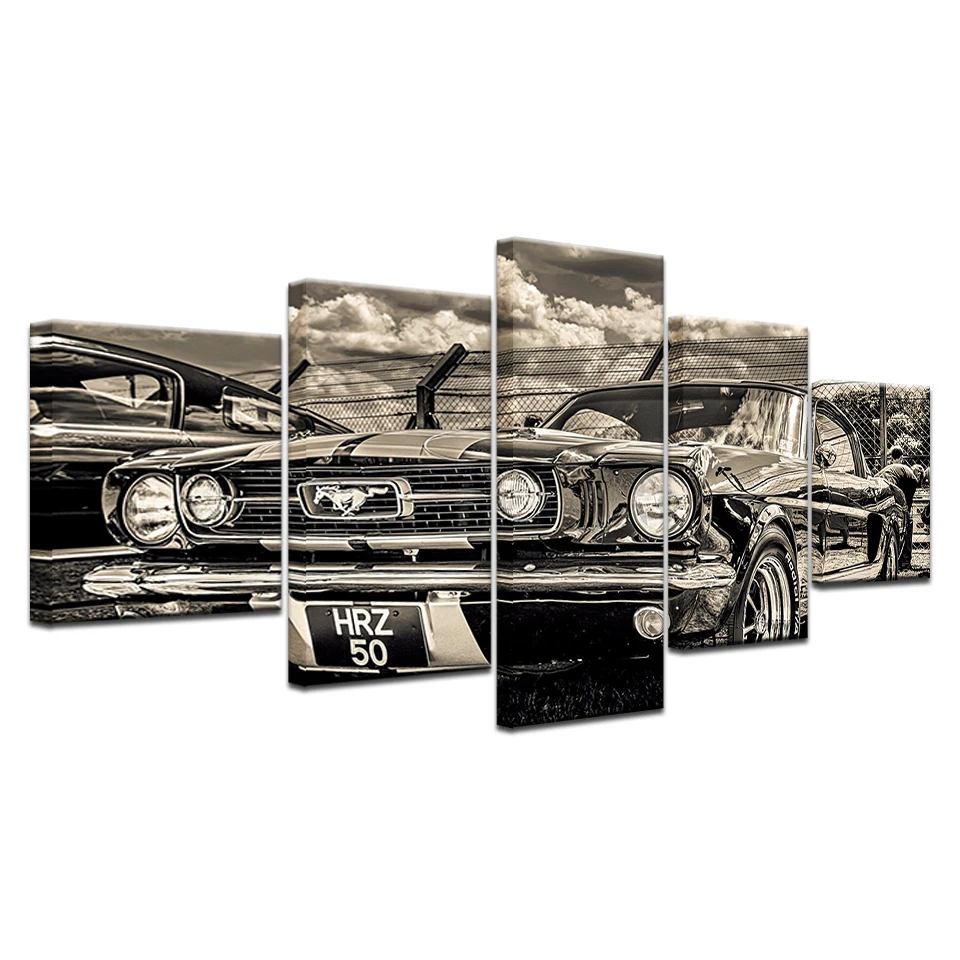 

Modular HD Print Artwork Modern Sports Car Poster Home Decor Wall Art 5 Panel Pictures 1965 Ford Mustang Canvas Painting Artwork