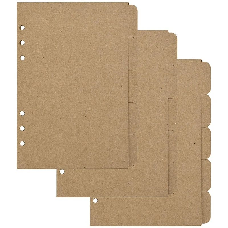 

3 Sets Kraft Paper Divider Index Page Tab Cards for 6-Holes Ring Binders Notebooks Travel Diary Journal Planner (A5)