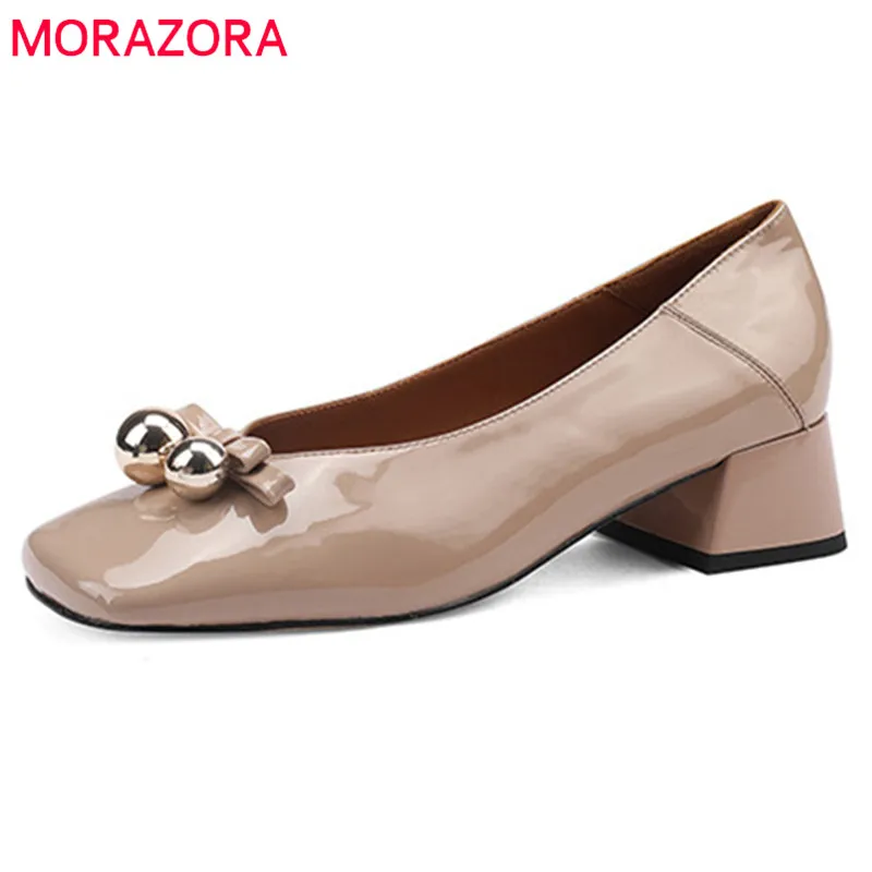 

MORAZORA 2022 Big Size 42 Genuine Leather Shoes Women Pumps Square Toe Bowknot Slip On Fashion Casual Single Shoes Ladies