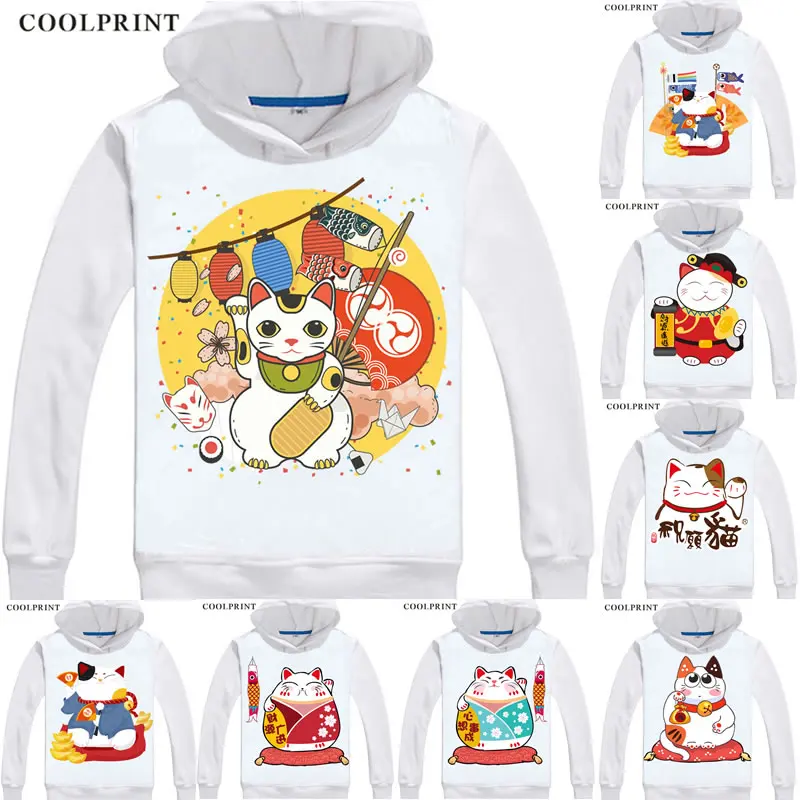 

Манэки-нэко \ милый японский Lucky Cat Для мужчин толстовки повезло с капюшоном и принтом в виде Повседневное кофты Для мужчин пуловер свободного кроя