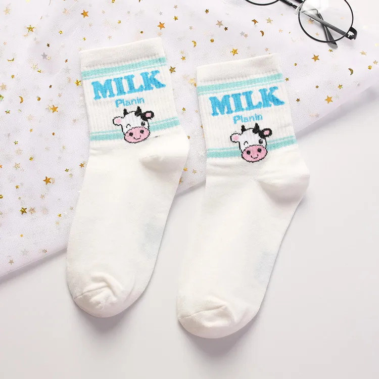 

Hot Sale Banana Strawberry Milk Milk Mid-tube Cotton Women's Socks 1 Pair Korean Fashion Casual Socks Women's Socks Woman Socks