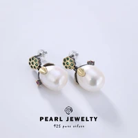 s925 sterling silver gold plated natural baroque pearl earrings retro personalized womens earrings