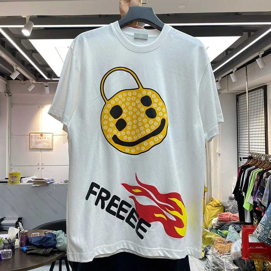Черная футболка CPFM для мужчин и женщин FREEE принт пламя с коротким рукавом