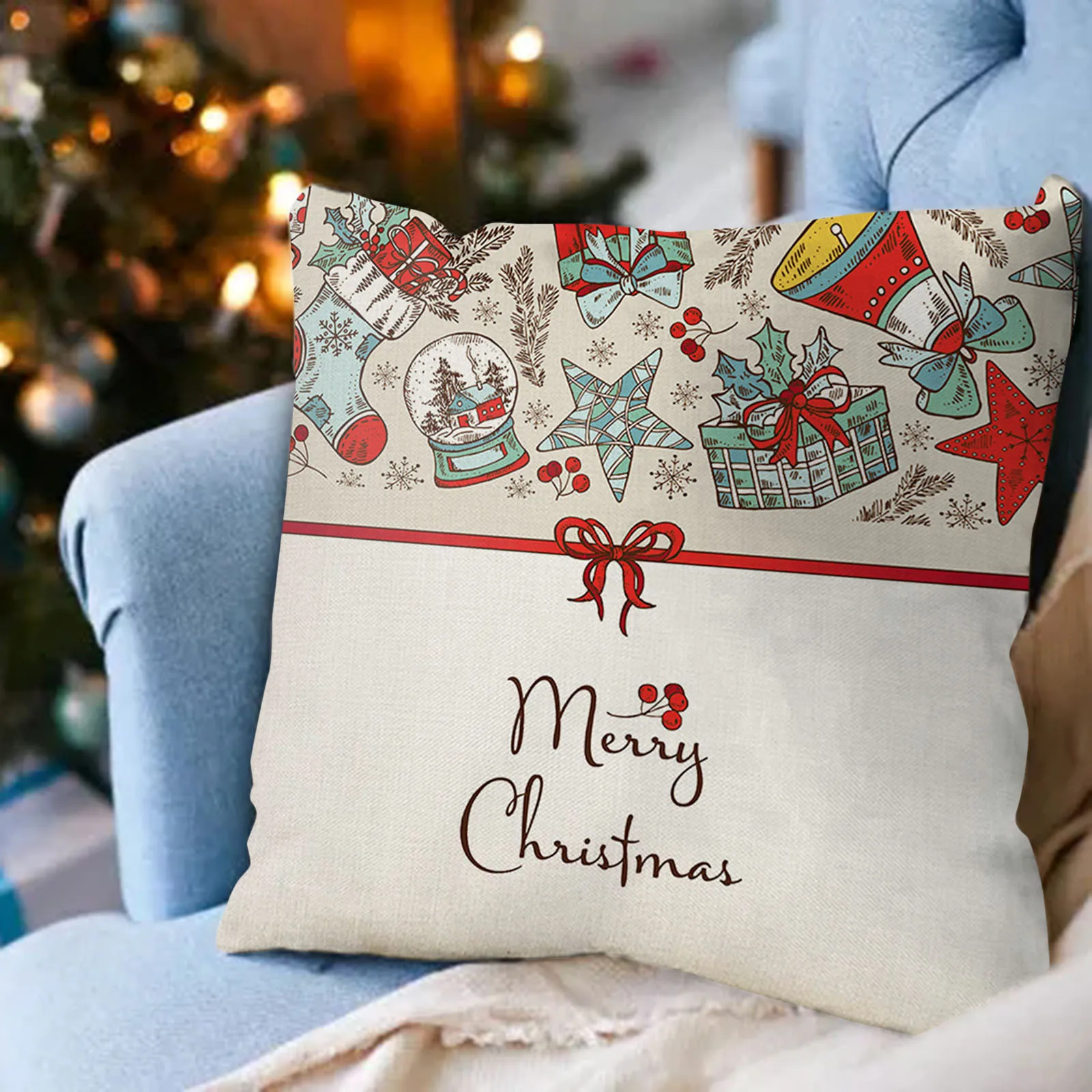 

45X45cm Christmas Decoration Pillow Case Linen Santa Claus Merry Christmas Printed Sofa Cushion Cover Happy New Year Xmas Gifts