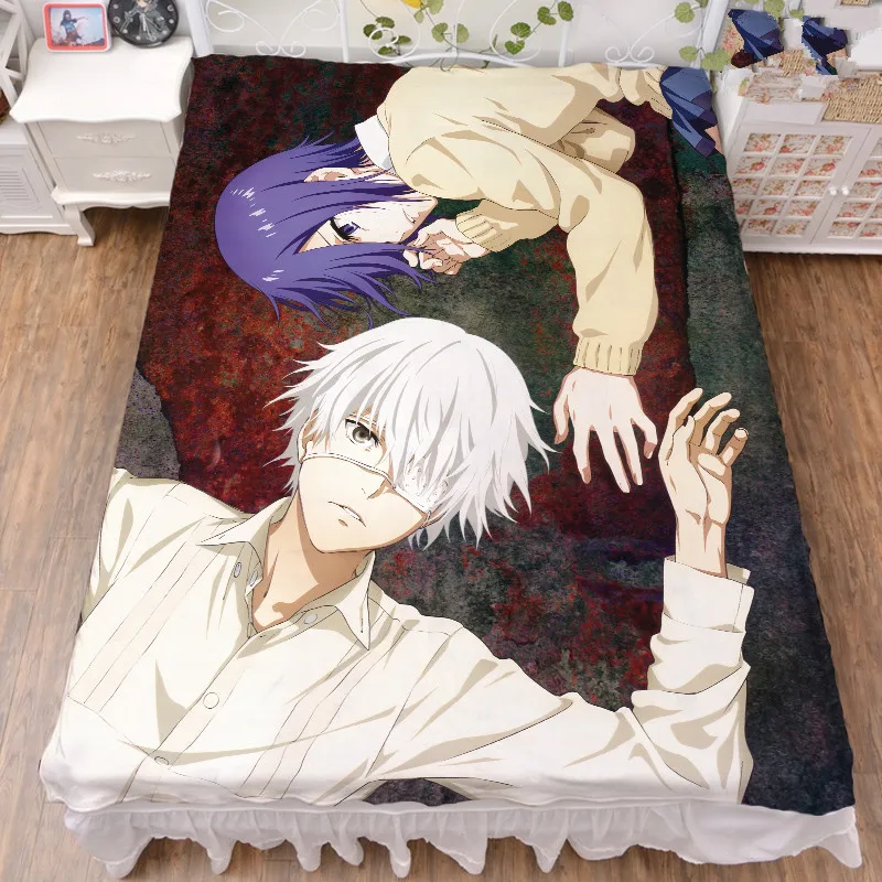 Offerte Coscase Anime Giapponese Tokyo Ghoul Kaneki Ken Kirishima Toka Lenzuolo In Fibra Di Latte E Coperta Di Flanella Trapunta Estiva 150X200CM