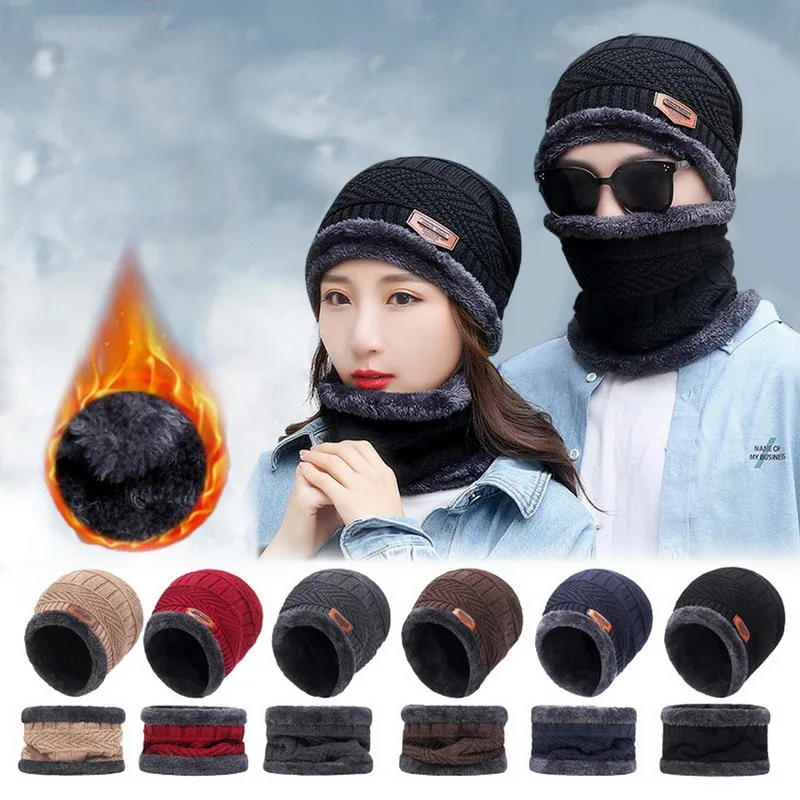 

High Quality Men's Winter Hat Cotton Thicken Winter Warm Beanies hat For Men Fashion Unisex Knitted Hats Bonnet Cold-proof Scarf