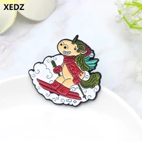xedz cartoon christmas hippo enamel brooch sled clouds red badge backpack costume lapel pin childrens jewelry christmas gift