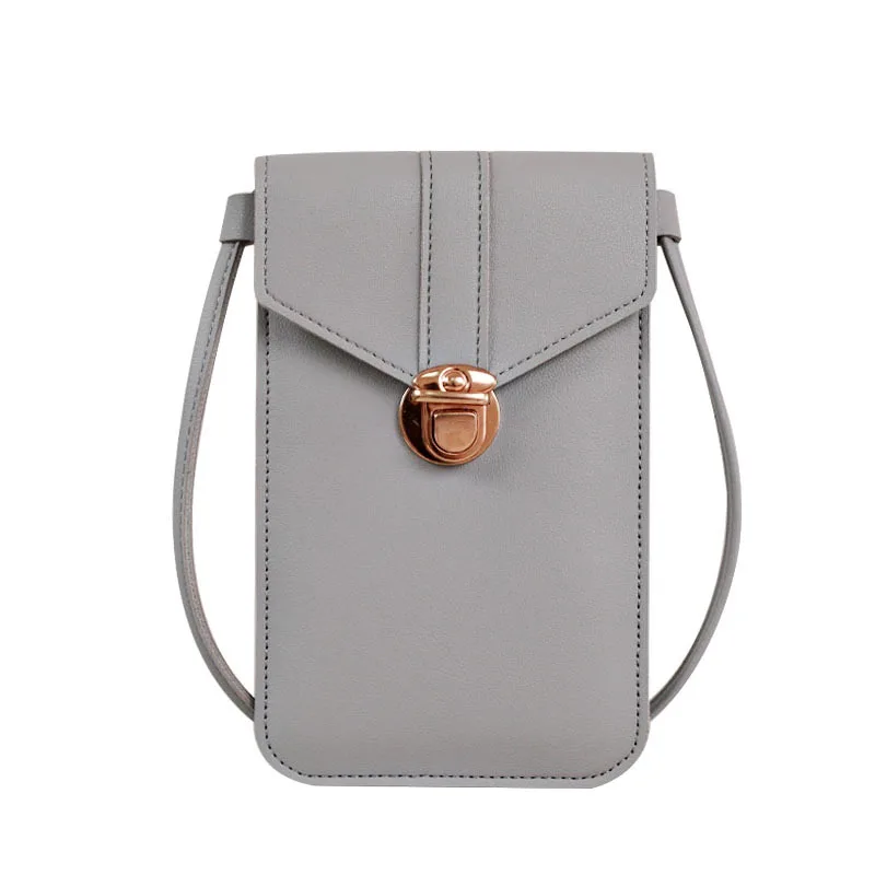 

2021 Women Bags Messenger Cell Phone Bag Buckle PU Leather Touch Screen Mobile Phone Wallet Female Retro Student Small Wallet