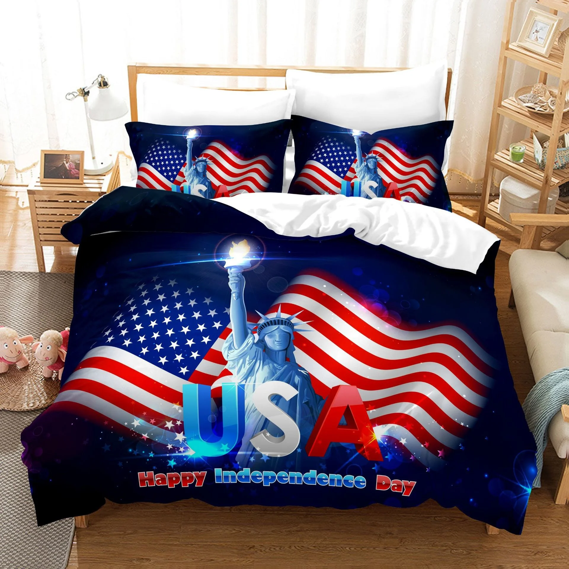 3D Print Bedding Set Patriotism Duvet Cover Queen King Colorful Bedclothes Flag United States USA 3pc Bed | Дом и сад