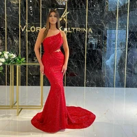 uzn sexy dark red sequined mermaid prom dress one shoulder spaghetti straps backless evening gowns appliques lace party dresses