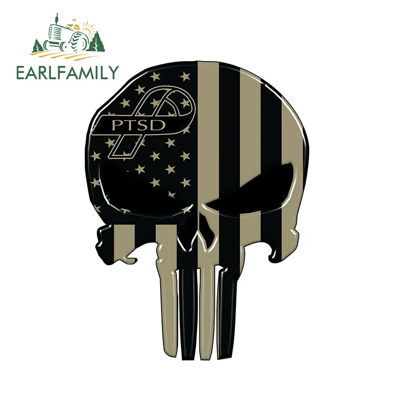 EARLFAMILY 13 см x 10 см ПТСД оповещение Каратель Череп Наклейка США Военная виниловая Водонепроницаемая Автомобильная наклейка s