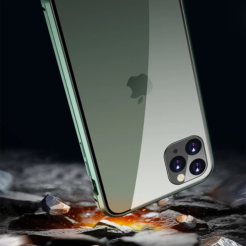 

360 Full Protective Metal Magnetic Glass Case For iPhone 12 11 Pro Max Mini Cover For iPhone XR X XS Max Camera Protection Case