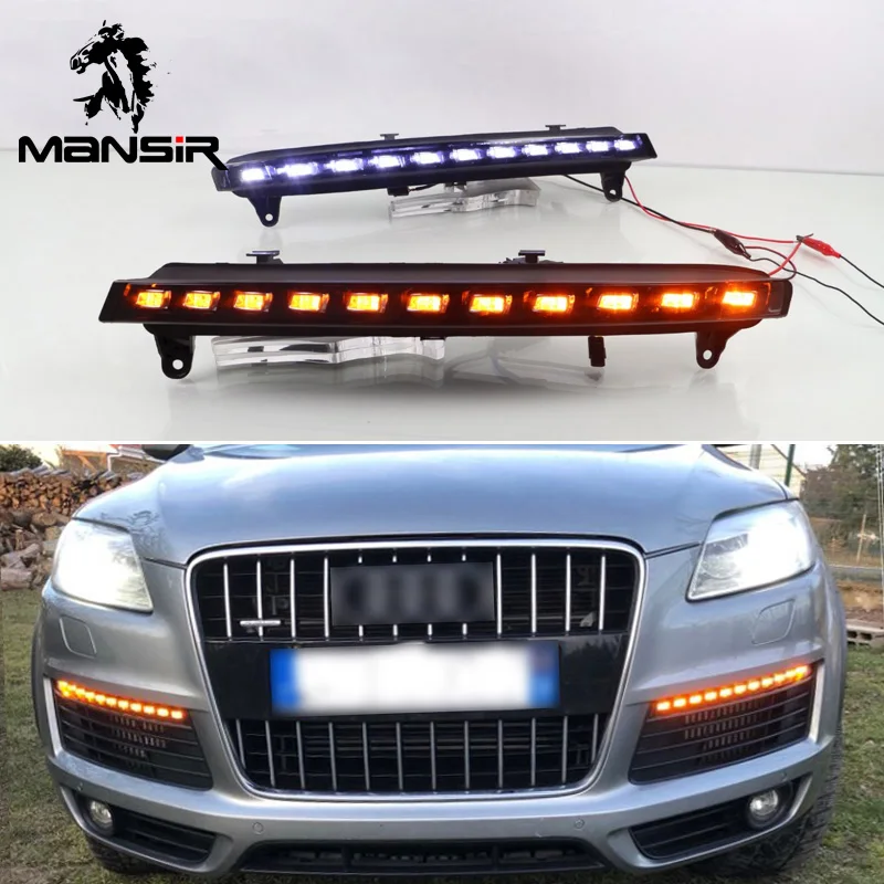 

СВЕТОДИОДНЫЙ DRL Дневной светильник s для Audi Q7 2006 2007 2008 2009 дневные ходовые огни светильник динамический желтый указатель поворота автомобиле...