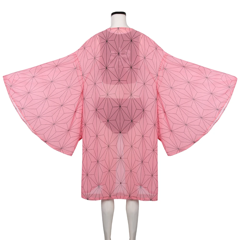 

Demon Slayer Kamado Nezuko Swimming Suit with Chiffon Haori Black Kisatsutai Kimetsu no Yaiba Nezuko Swimsuit Cosplay Outfits