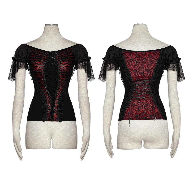 Панк рейв Готический женский s кружева сексуальные с коротким рукавом черные