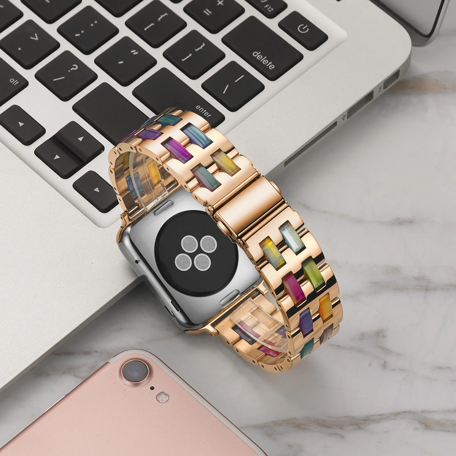 Luxury Resin Colorful strap for Apple Watch Band 40mm 44mm 38 42mm iWatch Series 5 4 3 Bracelet Stainless Steel Strap | Наручные часы