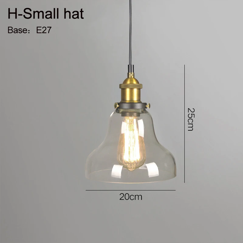 H-Small hat Светильник-лампа, подвесной светильник, Янтарный/дымчатый серый стеклянный подвесной светильник для ресторана, винтажный выдвижной настенный светильник, американский стиль ZDD0024 - Цвет корпуса: H-Small hat