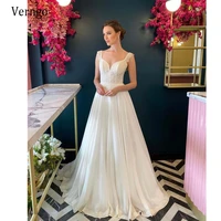 verngo 2021 vintage boho beach a line wedding dress lace and chifffon square neck pearls button v back bridal dresses plus size