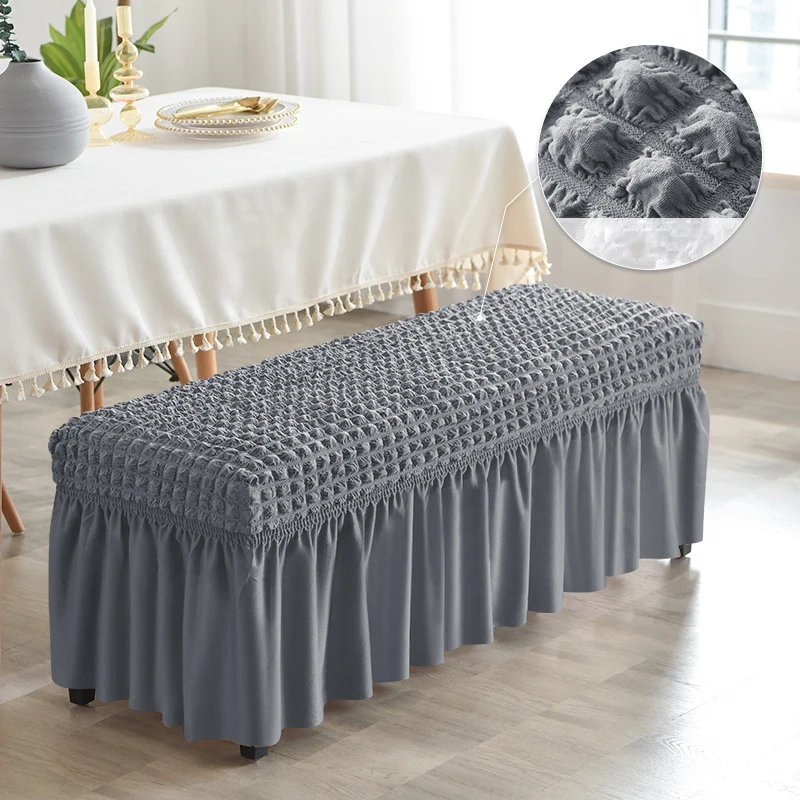 

Seersucker Lattice Long Bench Cover Elastic Skirt Stool Cover For Piano Living Room All-Inclusive Strech Chair Seat Case