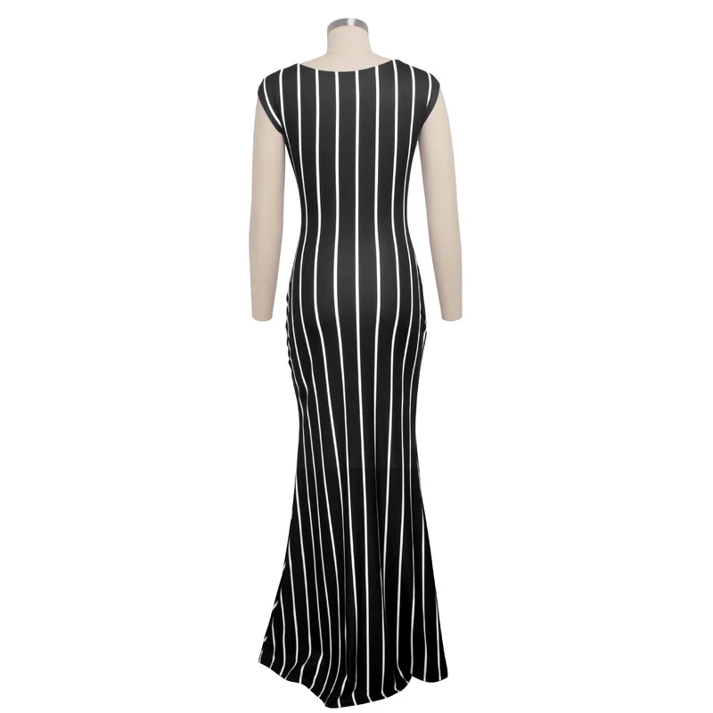 

Sexy Club Stripes Trumpet Dress Women Short Sleeve Skinny Maxi Long Party Dresses 2021 Summer Hollow Out Tie Up Bodycon Dress