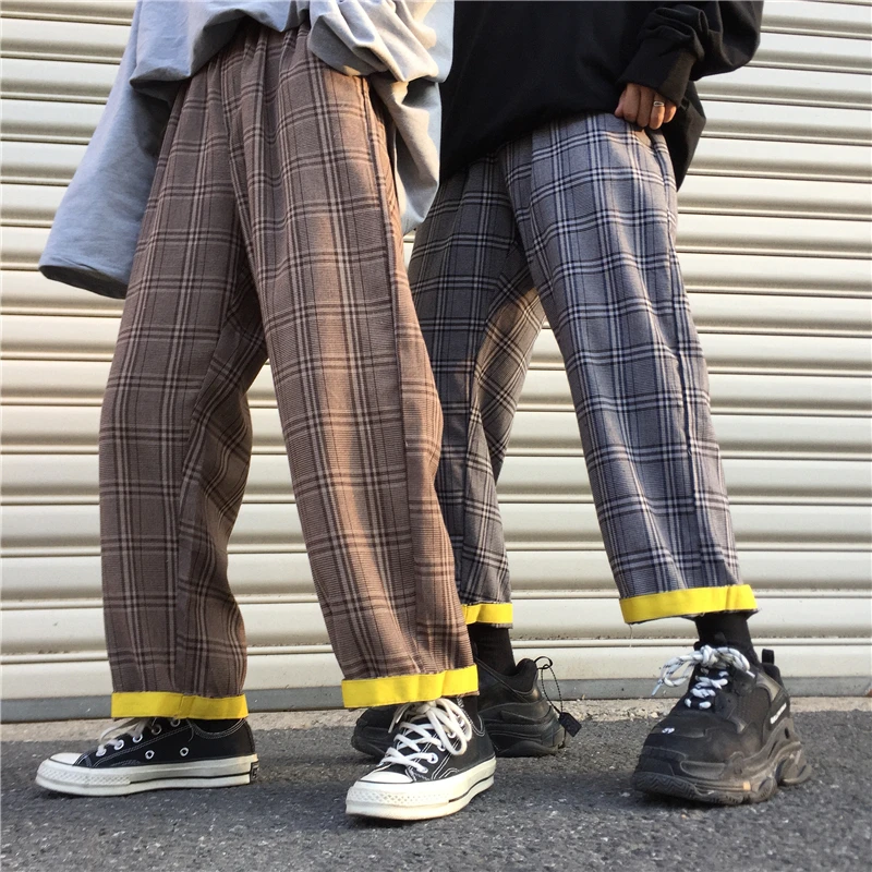 Harajuku женские брюки свободные хипстерские винтажные клетчатые шикарные