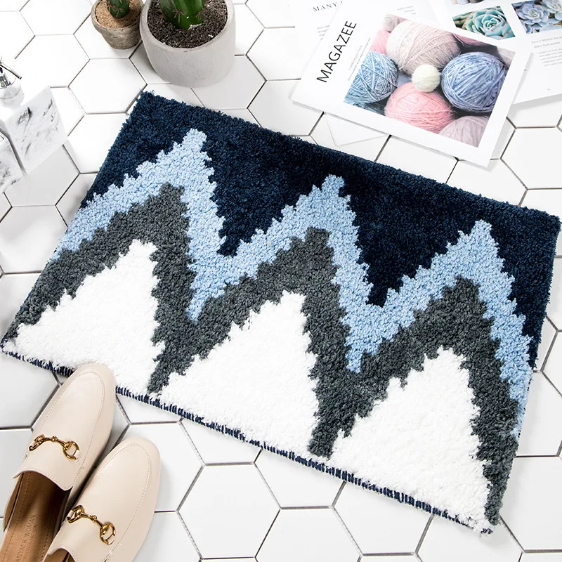 

Modern Geometric Flocking Bathroom Carpet Rug Anti Slip Washable Floor Modern Rug Absorbent Bath Rug Home Door Carpet Mat