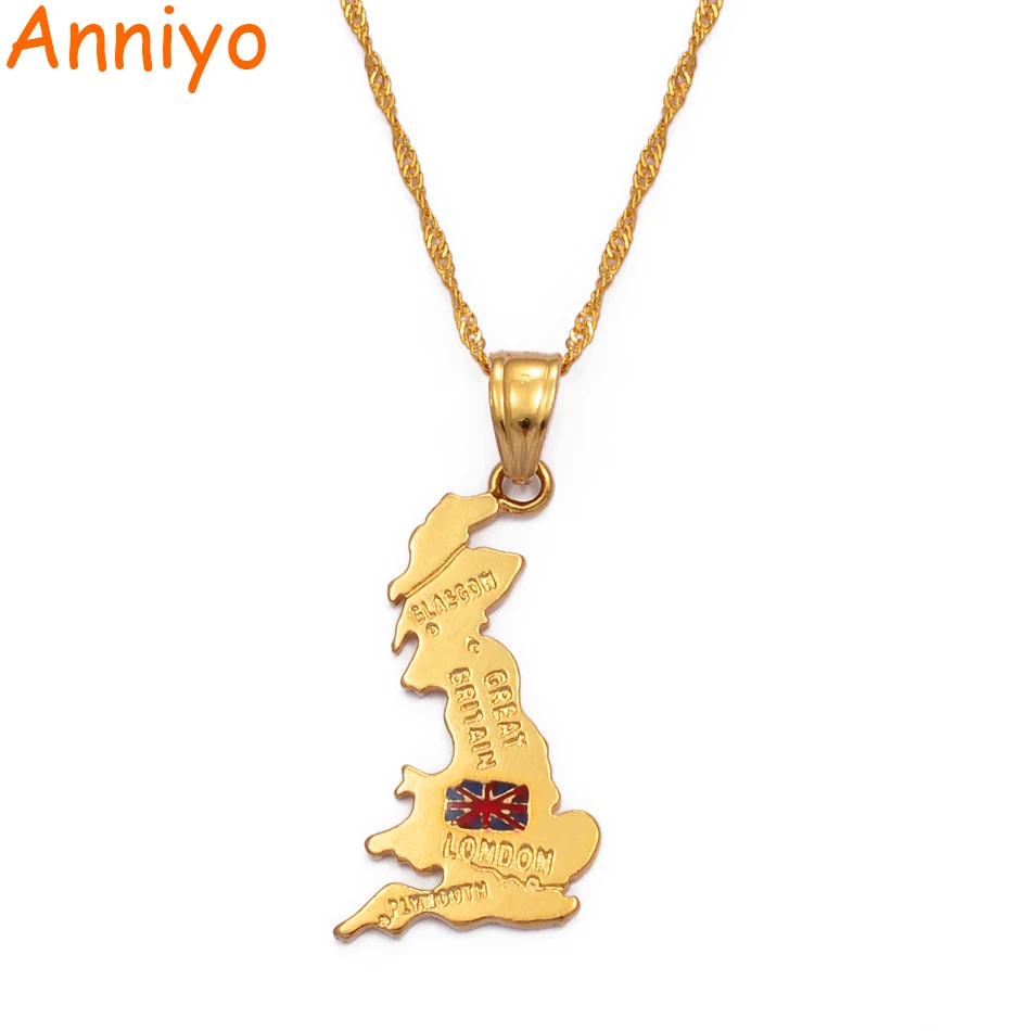 Anniyo подвеска: 3 5 см x 2 см/карта Соединенного Королевства кулон ожерелье в