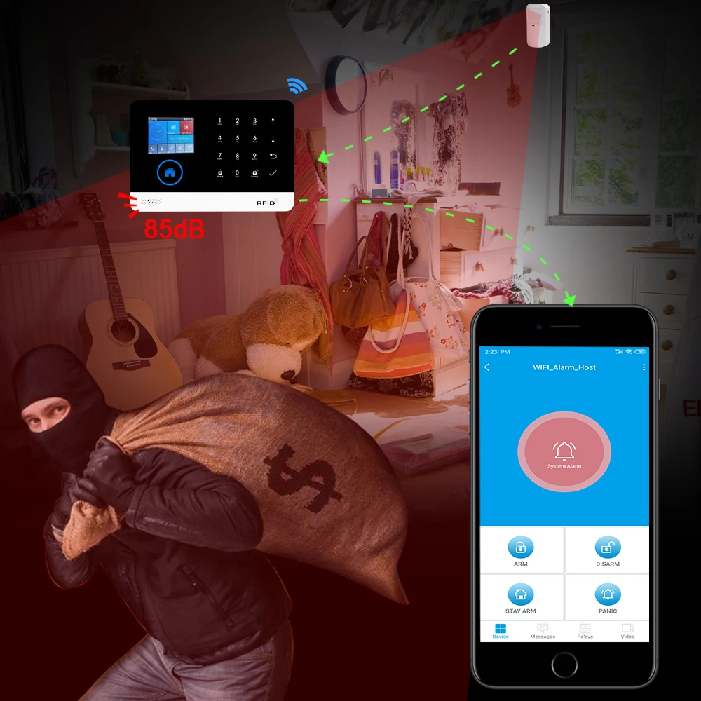Беспроводная система сигнализации Awaywar Wi-Fi GSM RFID TFT с дистанционным управлением